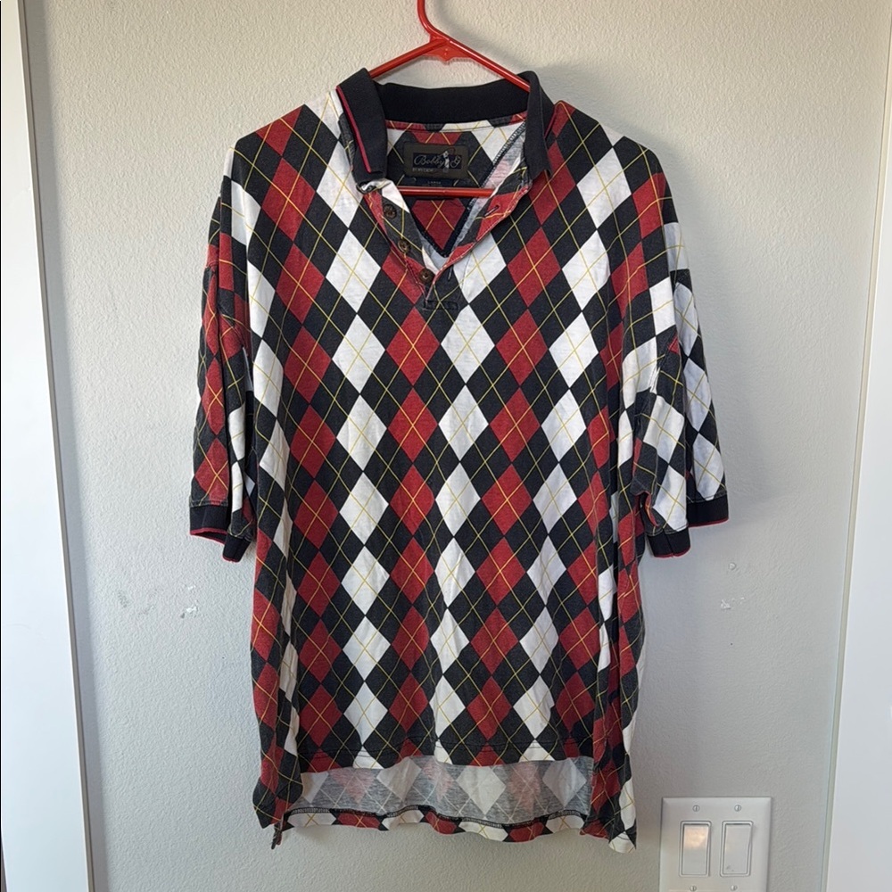 Vintage, Bobby G, Argyle Golf Shirt - Red, Black, White